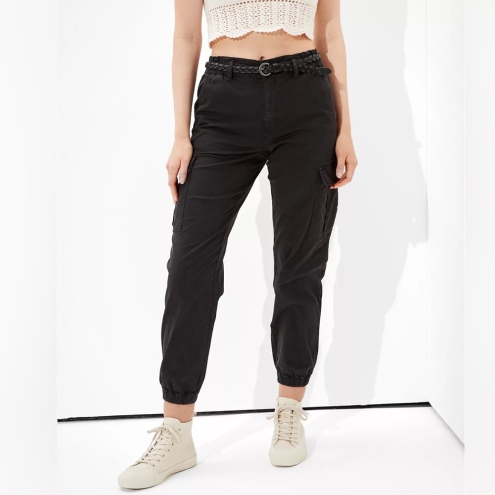American Eagle Women’s Stretch High Waisted Black Cargo Jogger Size 6